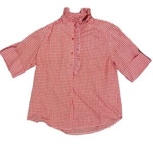 Womens 70s Ruffle Blouse Casual Tops Ladies Shirts short sleeve high neck XL